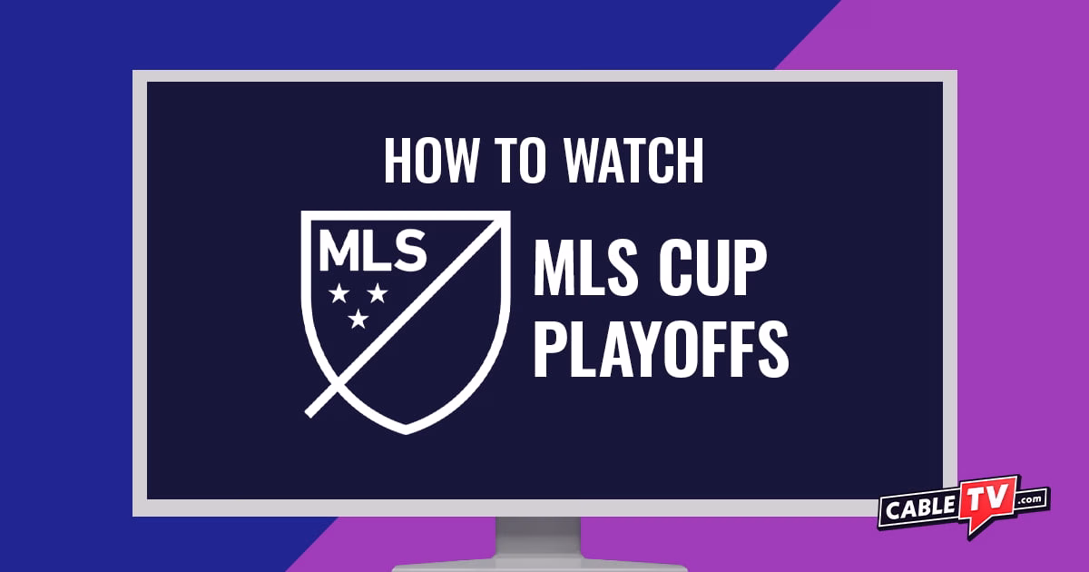The MLS Cup Playoffs logo on a stock image of a flat-screen TV.