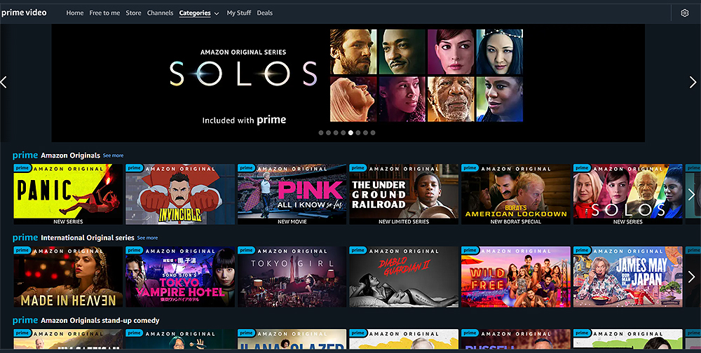 Amazon Prime Video Originals Menu