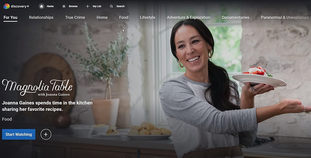 Discovery Plus Home Screen interface
