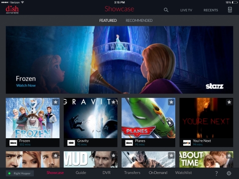 Screenshot of the DISH Anywhere app