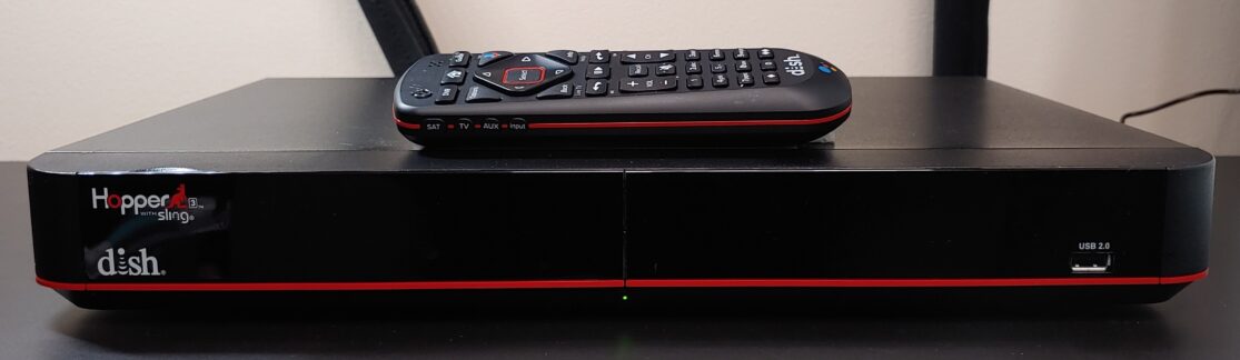 Image of the DISH Hopper 3 and voice remote.