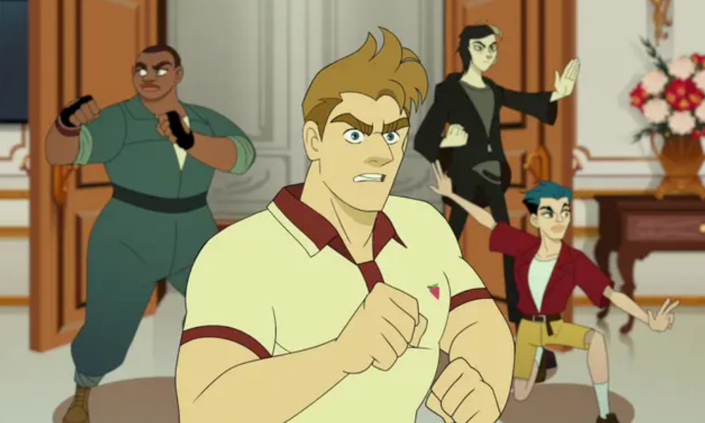 A diverse set of four secret agents strike a battle pose at something offscreen.