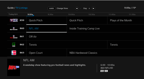 A screenshot of an Xfinity guide / TV listings.