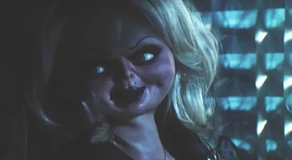 An image of Tiffany, Chucky's bride, in the horror film Bride of Chucky.