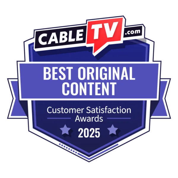 Customer Satisfaction Award Badge for Best Original Content; dark blue shield with light blue banner