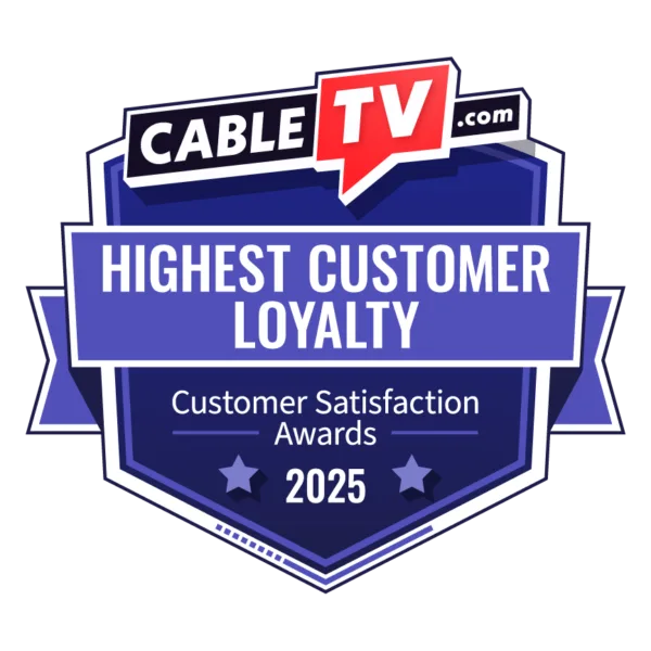 The "Highest Customer Loyalty" badge from CableTV.com's 2025 Live TV Customer Satisfaction Awards survey.