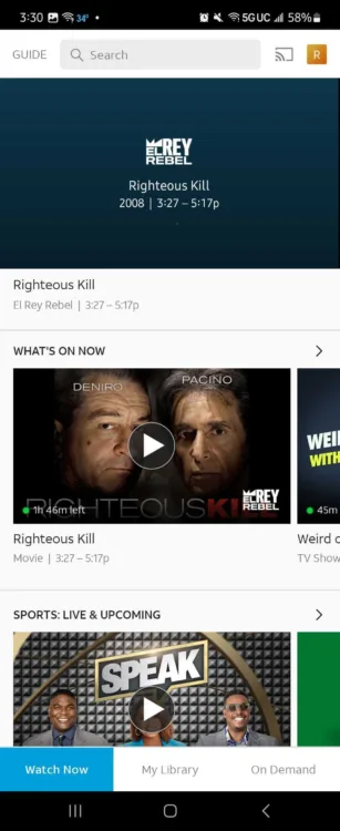 A screenshot of the DIRECTV STREAM home page shows scheduled programming.