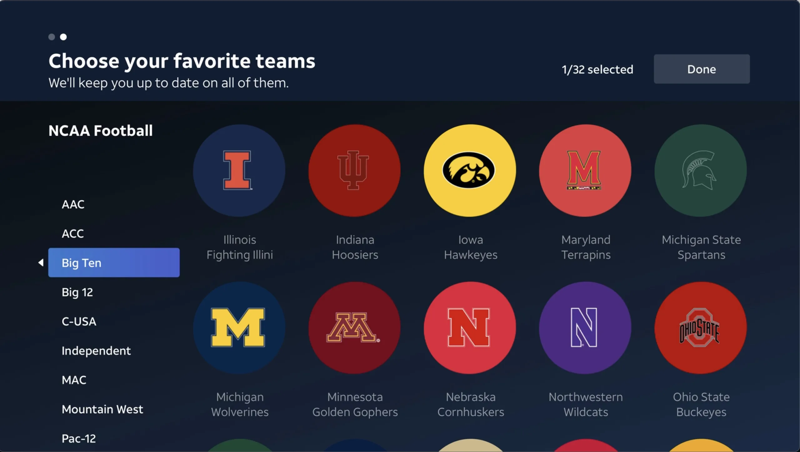 The DIRECTV MySports profile creation page shows a prompt to let you choose your favorite sports teams.