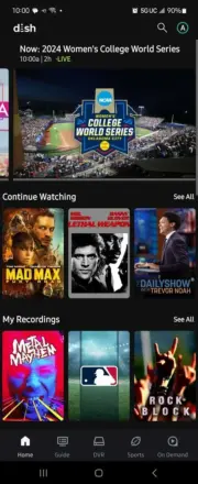 Screenshot of DISH Anywhere mobile app home screen