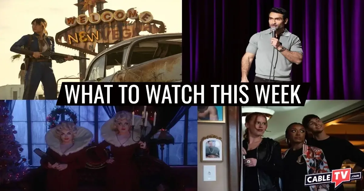A collage of images from Fallout, Kumail Nanjiani: Night Thoughts, The Boulet Brothers’ Holiday of Horrors, and Mo’ Waffles, movies and shows covered in CableTV.com’s What to Watch This Week column for Dec. 15–21.