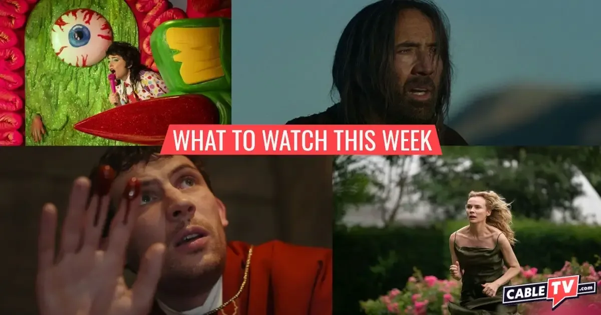 A collage of images from Sarah Squirm: Live + In the Flesh, The Carpenter’s Son, Wake Up Dead Man: A Knives Out Mystery, and Little Disasters, movies and shows covered in CableTV.com’s What to Watch This Week column for Dec. 8–14.