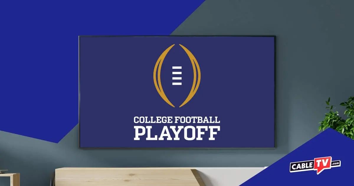 The College Football Playoff logo on a stock image of a flat-screen TV.