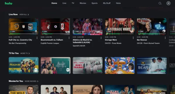 Screenshot of Hulu’s homepage.