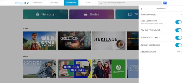 A screenshot of the MyFree DIRECTV preferences menu on the Account page.