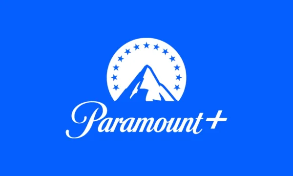 The Paramount Plus logo on a bright blue background.