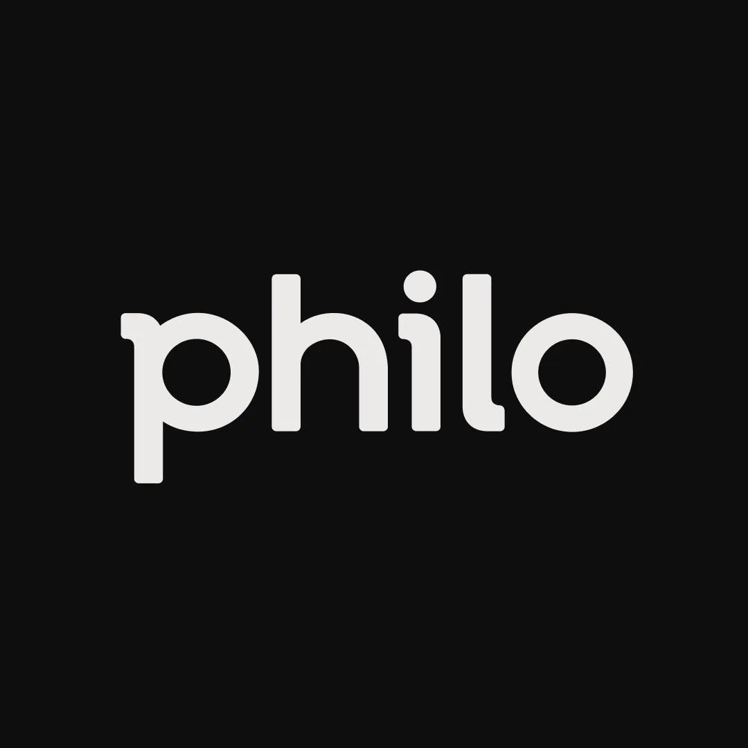 The Philo logo with white text on a black background.