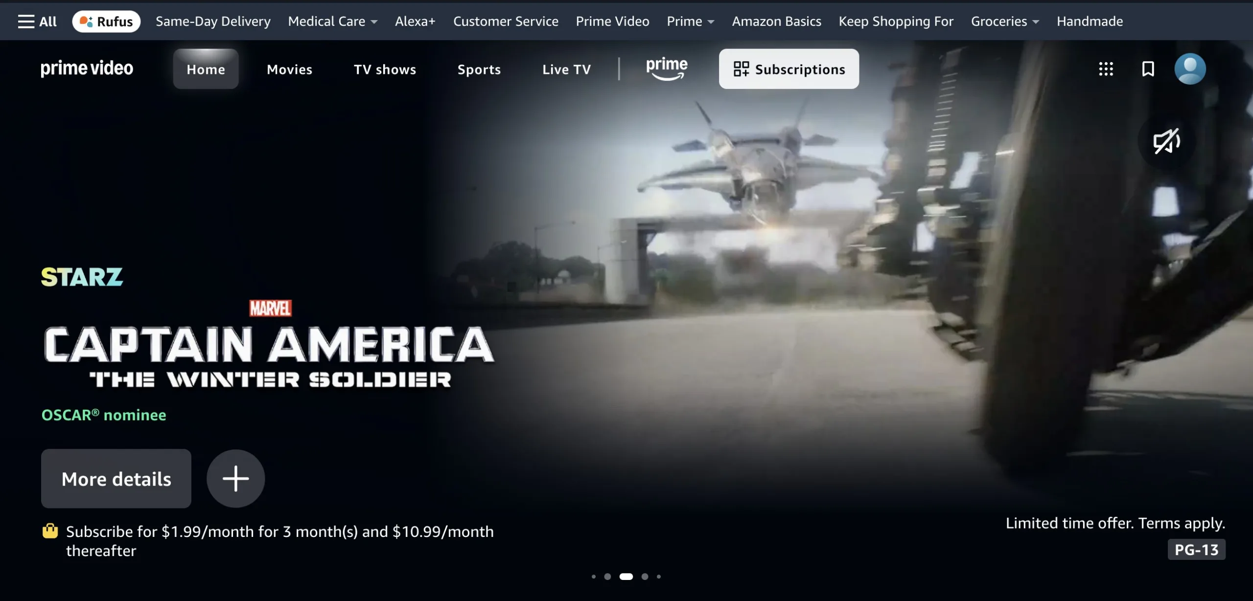 A screenshot of the Prime Video homepage.