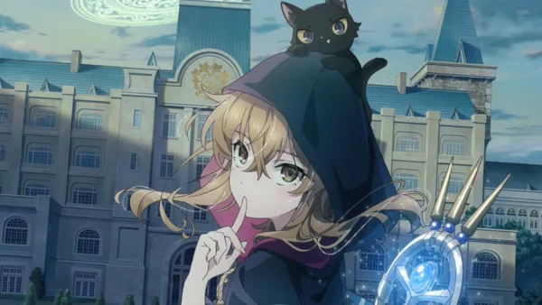 "Secrets of the Silent Witch" key art, with an anime girl shushing the viewer.