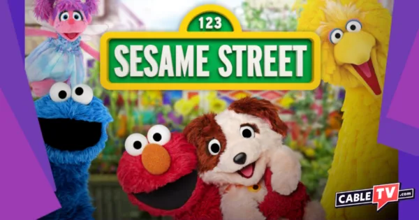 Various Sesame Street characters, including Elmo, under the Sesame Street logo.