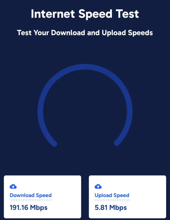 A speed test result for Spectrum Mobile that shows upload and download speeds.