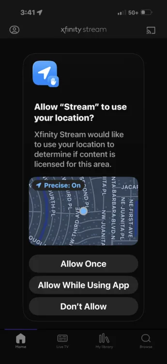 A screenshot of a security prompt asking for location verification.