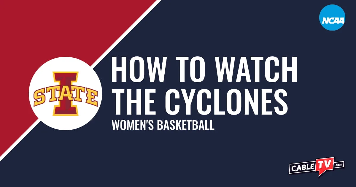 Iowa State Cyclones logo on a stylized cardinal and dark blue graphic for the women's basketball team watch guide.