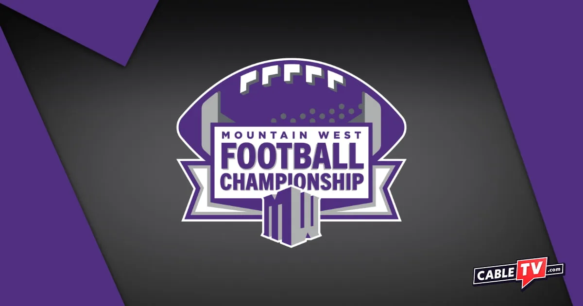 The Mountain West Football Championship logo on a purple and gray background.