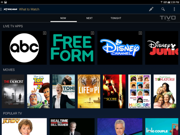 Screenshot of Xtream app, showing channels ABC, Freeform, Disney Channel, and Disney Junior